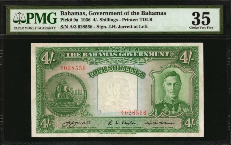 BAHAMAS. Government of the Bahamas. 4 Shillings, 1936. P-9a. PMG Choice Very Fin...
