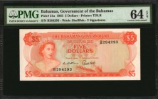 BAHAMAS. Government of the Bahamas. 5 Dollars, 1965. P-21a. PMG Choice Uncirculated 64 EPQ.
Estimate: $150.00- $200.00