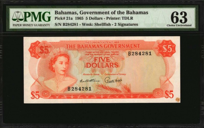 BAHAMAS. Government of the Bahamas. 5 Dollars, 1965. P-21a. PMG Choice Uncircula...