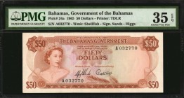 BAHAMAS. Government of the Bahamas. 50 Dollars, 1965. P-24a. PMG Choice Very Fine 35 EPQ.
Printed by TDLR. Watermark of shellfish. Printed signatures...