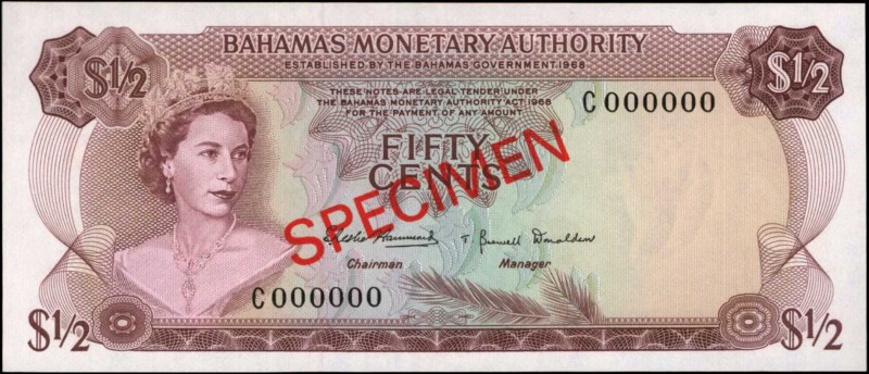 BAHAMAS. Bahamas Monetary Authority. 50 Cents, 1968. P-26s. Specimen. Uncirculat...