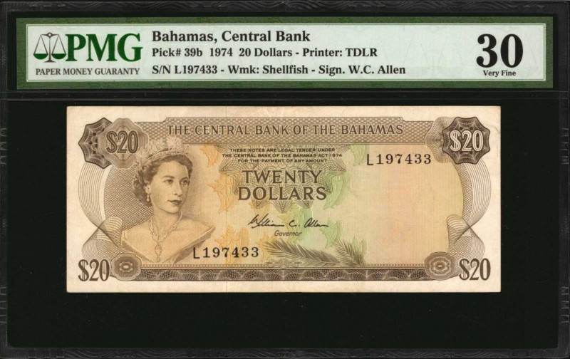 BAHAMAS. Central Bank. 20 Dollars, 1974. P-39b. PMG Very Fine 30.
Estimate: $12...