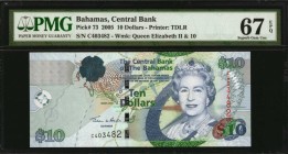 BAHAMAS. Central Bank. 10 Dollars, 2005. P-73. PMG Superb Gem Uncirculated 67 EPQ.
Estimate: $75.00- $125.00