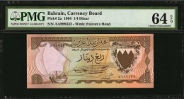 BAHRAIN. Currency Board. 1/4 Dinar, 1964. P-2a. PMG Choice Uncirculated 64 EPQ.
Estimate: $50.00- $100.00