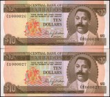 BARBADOS. Lot of (2). Central Bank of Barbados. 10 Dollars, ND (1973). P-33a. Consecutive. Uncirculated.
Estimate: $25.00- $50.00
