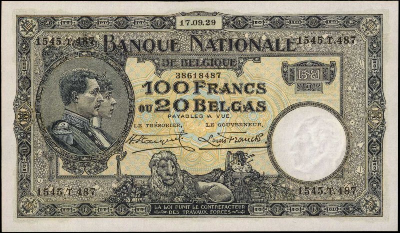 BELGIUM. Banque Nationale. 100 Francs, 1929. P-102. Uncirculated.
Seen with a s...