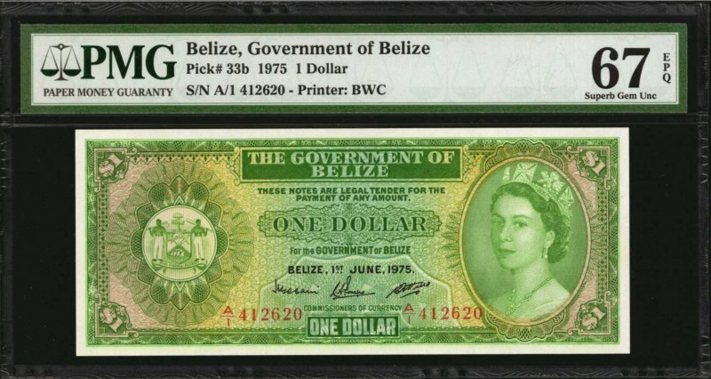 BELIZE. Government of Belize. 1 Dollar, 1975. P-33b. PMG Superb Gem Uncirculated...