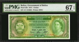 BELIZE. Government of Belize. 1 Dollar, 1975. P-33b. PMG Superb Gem Uncirculated 67 EPQ.
Estimate: $75.00- $125.00