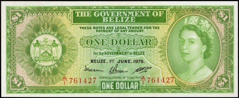 BELIZE. Government of Belize. 1 Dollar, 1975. P-33b. Choice About Uncirculated....