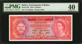 BELIZE. Government of Belize. 5 Dollars, 1976. P-35b. PMG Extremely Fine 40.
Perfect red bright colored Queen Elizabeth II. Second date for type. Pre...