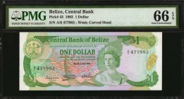 BELIZE. Central Bank. 1 Dollar, 1983. P-43. PMG Gem Uncirculated 66 EPQ.
Estimate: $20.00- $30.00