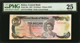 BELIZE. Central Bank. 10 Dollars, 1987. P-48a. PMG Very Fine 25.
PMG comments "Repaired."
Estimate: $50.00- $75.00