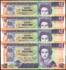 BELIZE. Lot of (4). Central Bank of Belize. 2 Dollars, 1990. P-52. Consecutive. Uncirculated.
Estimate: $50.00- $100.00