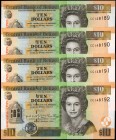 BELIZE. Lot of (4). Central Bank of Belize. 10 Dollars, 2001. P-62b. Consecutive. About Uncirculated.
Estimate: $50.00- $100.00