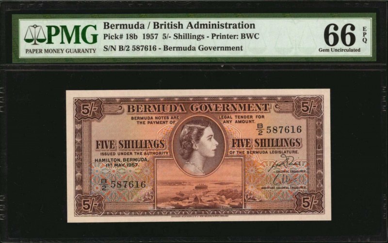 BERMUDA. Bermuda Government. 5 Shillings, 1957. P-18b. PMG Gem Uncirculated 66 E...