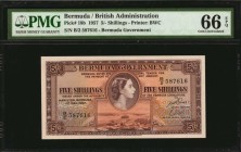 BERMUDA. Bermuda Government. 5 Shillings, 1957. P-18b. PMG Gem Uncirculated 66 EPQ.
Estimate: $150.00- $200.00