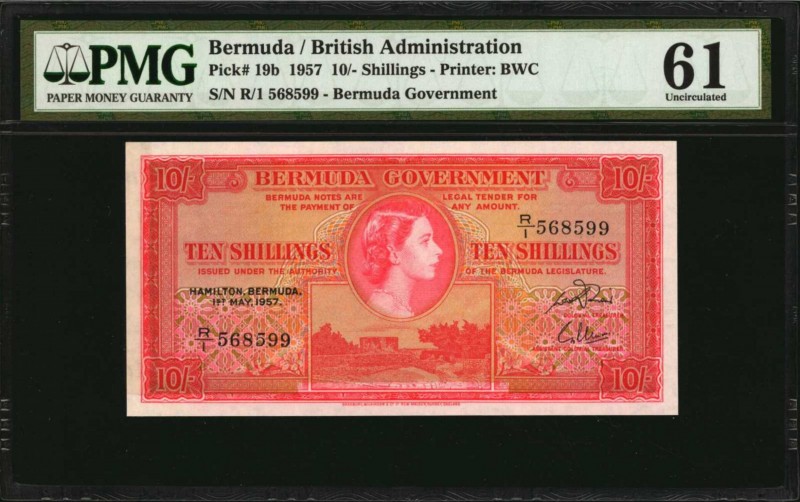 BERMUDA. Bermuda Government. 10 Shillings, 1957. P-19b. PMG Uncirculated 61.
PM...