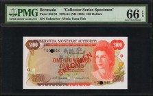 BERMUDA. Bermuda Monetary Authority. 100 Dollars, 1978-1984 (ND 1985). P-33CS1. Collector Series Specimen. PMG Gem Uncirculated 66 EPQ.
Estimate: $10...