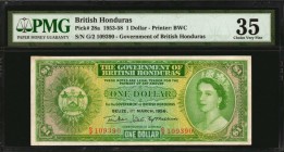 BRITISH HONDURAS. Government of British Honduras. 1 Dollar, 1953-58. P-28a. PMG Choice Very Fine 35.
Printed by BWC. A mid-grade example of this 1 Do...