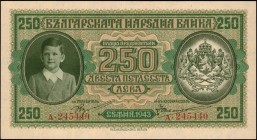 BULGARIA. Banque Nationale de Bulgarie. 250 Leva, 1943. P-65a. About Uncirculated.
Estimate: $25.00- $50.00