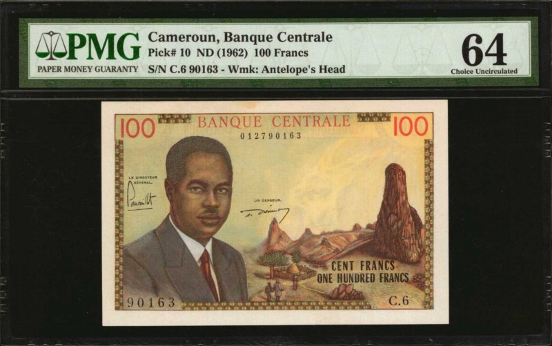 CAMEROON. Banque Centrale. 100 Francs, ND (1962). P-10. PMG Choice Uncirculated ...