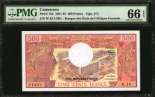 CAMEROON. Banque Des Etats De L'Afrique Centrale. 500 Francs, 1981-83. P-15d. PMG Gem Uncirculated 66 EPQ.
Estimate: $50.00- $100.00