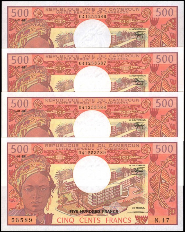 CAMEROON. Lot of (4). Republique Unie Du Cameroun. 500 Francs, 1983. P-15d. Cons...