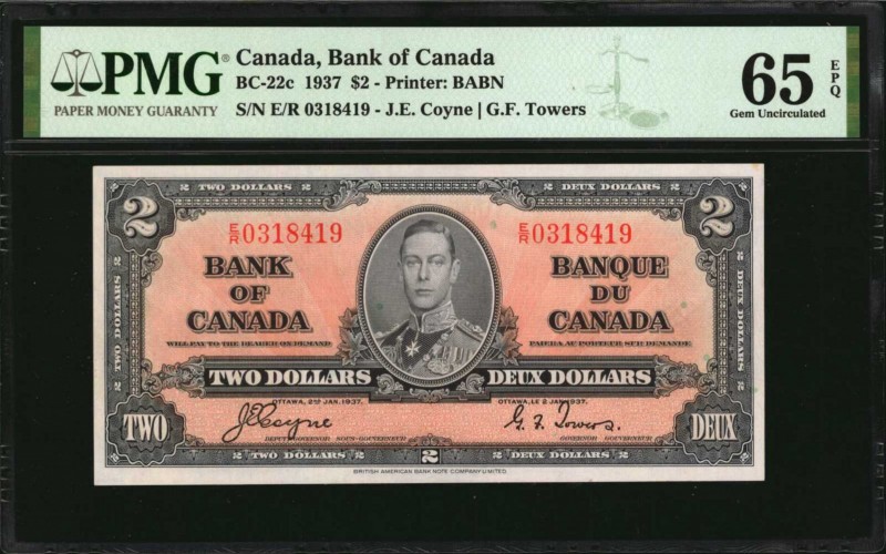 CANADA. Bank of Canada. 2 Dollars, 1937. BC-22c. PMG Gem Uncirculated 65 EPQ.
E...