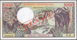 CENTRAL AFRICAN REPUBLIC. Banque Des Etats De L'Afrique Centrale. 1000 Francs, 1980. P-10s. Specimen. About Uncirculated.
Mounting remnants are notic...