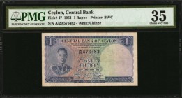CEYLON. Central Bank. 1 Rupee, 1951. P-47. PMG Choice Very Fine 35.
Estimate: $100.00- $150.00