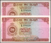CEYLON. Lot of (2). Central Bank of Ceylon. 2 Rupees, 1960. P-57c. Consecutive. Uncirculated.
Estimate: $50.00- $100.00