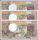 CHAD. Lot of (3). Banque Des Etats De L'Afrique Centrale. 1000 Francs, 1984. P-7. Consecutive. Uncirculated.
Estimate: $75.00- $150.00