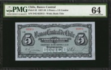 CHILE. Banco Central. 5 Pesos, 1927-30. P-82. PMG Choice Uncirculated 64.
Estimate: $150.00- $300.00