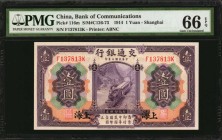CHINA--REPUBLIC. Bank of Communications. 1 Yuan, 1914. P-116m. PMG Gem Uncirculated 66 EPQ.
Estimate: $50.00- $100.00