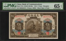 CHINA--REPUBLIC. Bank of Communications. 5 Yuan, 1914. P-117n. PMG Gem Uncirculated 65 EPQ.
Estimate: $20.00- $40.00