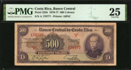 COSTA RICA. Banco Central. 500 Colones, 1970-77. P-225b. PMG Very Fine 25.
Printed by ABNC. A Very Fine example of this higher denomination 500 Colon...