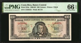 COSTA RICA. Banco Central. 100 Colones, 1966-68. P-234a. PMG Gem Uncirculated 66 EPQ.
Estimate: $125.00- $225.00
