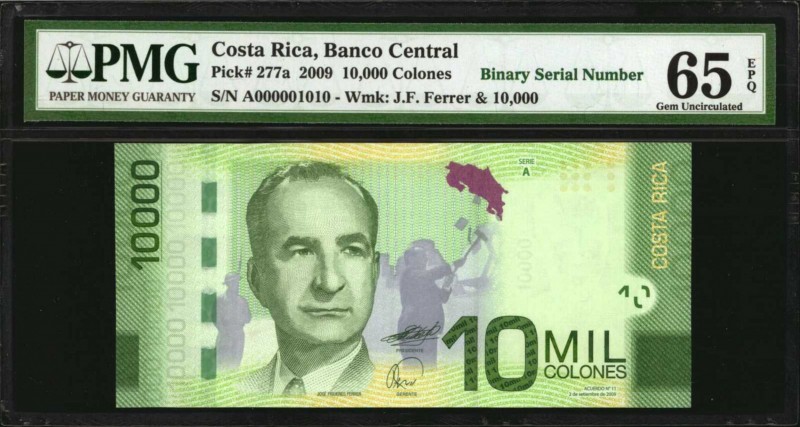 COSTA RICA. Banco Central. 10,000 Colones, 2009. P-277a. Binary Serial Number. P...