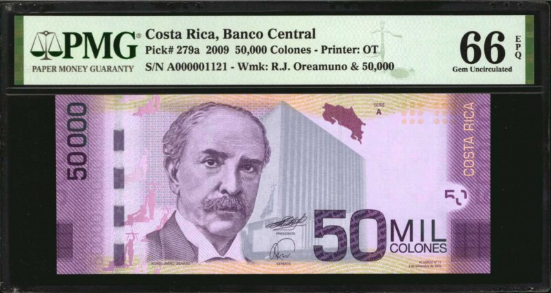 COSTA RICA. Banco Central. 50,000 Colones, 2009. P-279a. PMG Gem Uncirculated 66...