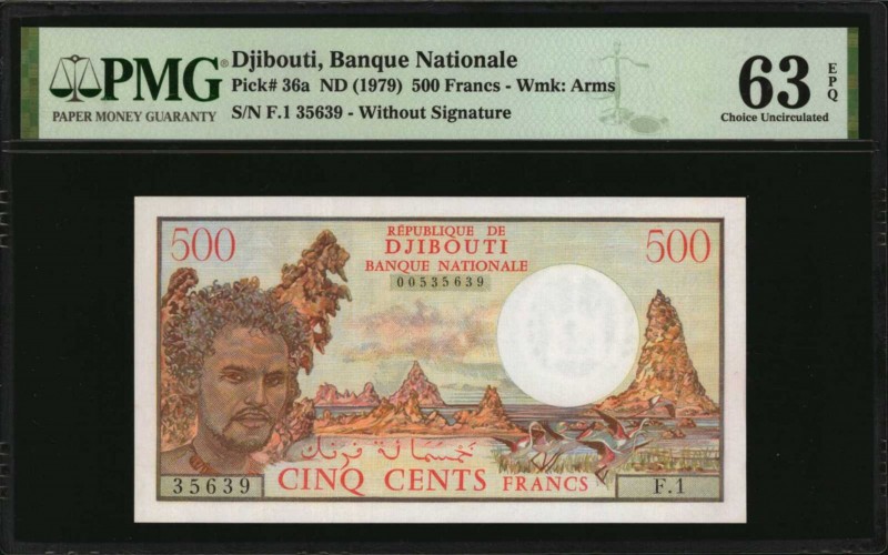 DJIBOUTI. Banque Nationale. 500 Francs, ND (1979). P-36a. PMG Choice Uncirculate...