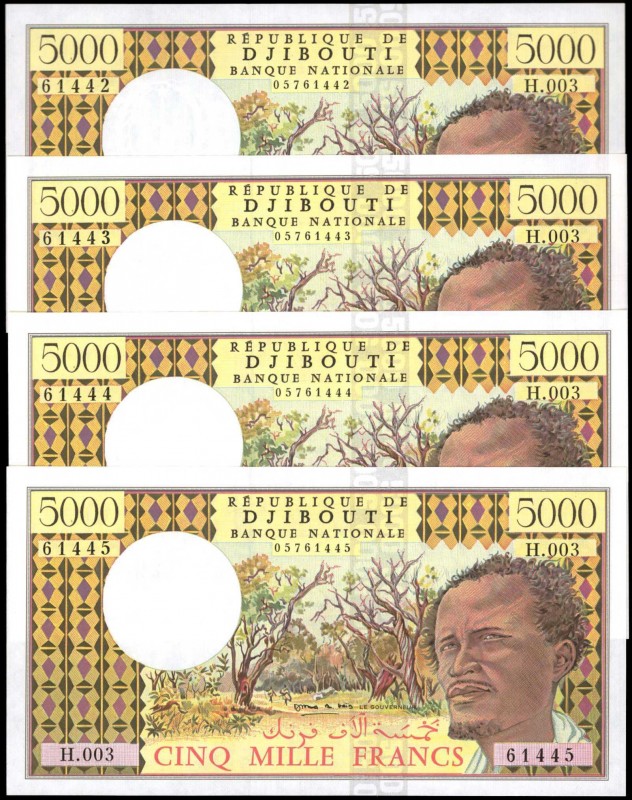 DJIBOUTI. Lot of (4). Banque Nationale. 5000 Francs, 1979. P-38d. Consecutive. U...