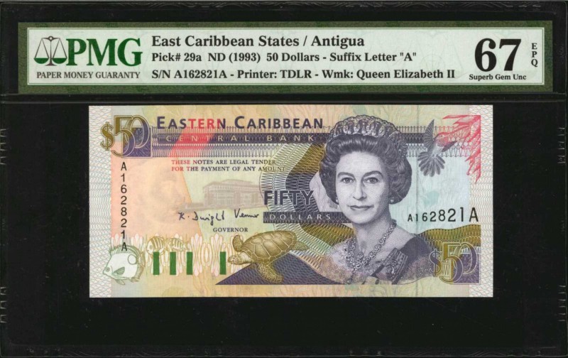 EAST CARIBBEAN STATES. Central Bank. 50 Dollars, ND (1993). P-29a. PMG Superb Ge...