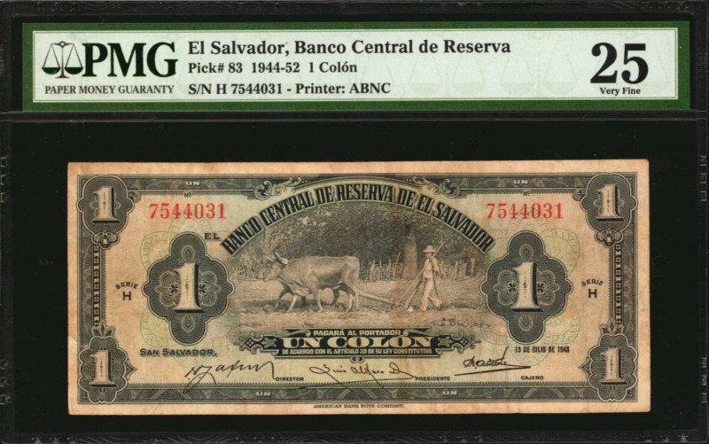 EL SALVADOR. Banco Central De Reserva. 1 Colon, 1944-52. P-83. PMG Very Fine 25....