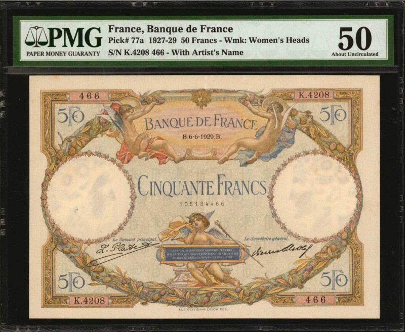 FRANCE. Banque de France. 50 Francs, 1927-29. P-77a. PMG About Uncirculated 50....