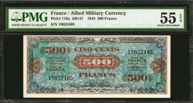 FRANCE. Allied Military Currency. 500 Francs, 1944. P-119a. PMG About Uncirculat...