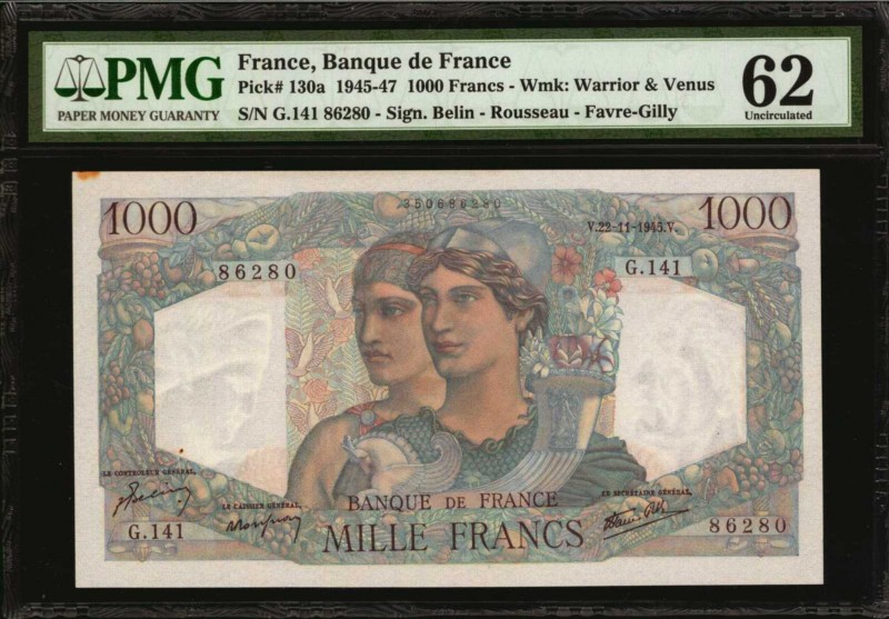 FRANCE. Banque de France. 1000 Francs, 1945-47. P-130a. PMG Uncirculated 62.
PM...