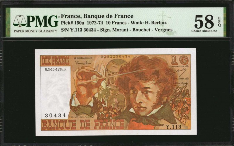 FRANCE. Lot of (2). Banque de France. 10 Francs, 1972-74. P-150a. PMG About Unci...