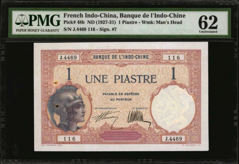 FRENCH INDO-CHINA. Banque de L'Indo-Chine. 1 Piastre, ND (1927-31). P-48b. PMG U...