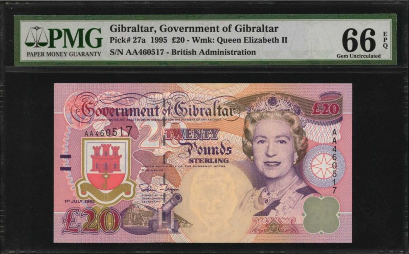 GIBRALTAR. Government of Gibraltar. 20 Pounds, 1995. P-27a. PMG Gem Uncirculated...