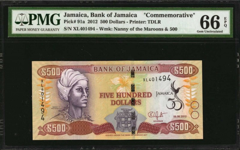 JAMAICA. Bank of Jamaica. 500 Dollars, 2012. P-91a. Commemorative. PMG Gem Uncir...